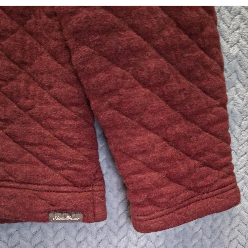 Eddie Bauer Mens Quilted Quarter Zip Pullover Burgundy Maroon Tall Large TL Warm